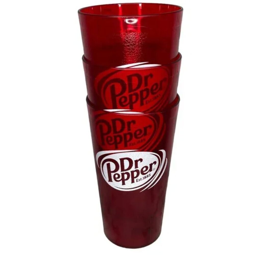 New 3x Dr. Pepper Restaurant Red Plastic Tumblers Cups‎ 32oz G.E.T. Houston TX